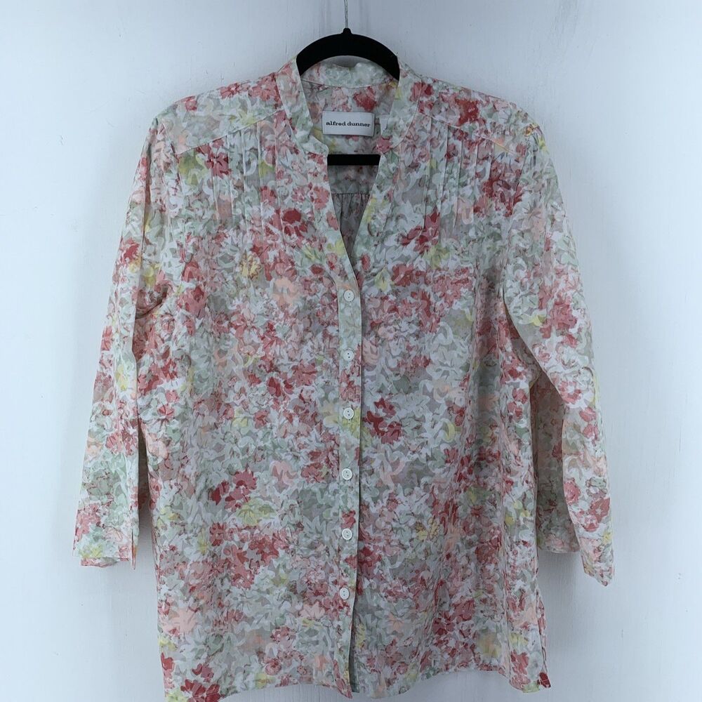 Button Up Womens 14 Cottagecore Watercolor Floral Ditzy Peasant Modest Pleated